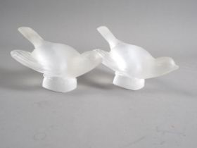 A pair of Lalique glass sparrows, 5" long (chip to tail tip)