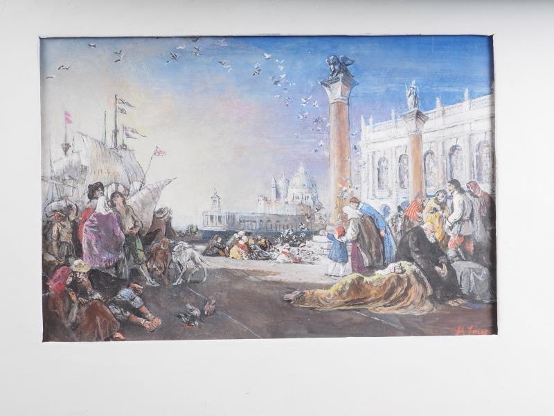 H Jonas: after Tiepolo a bodycolour/gouache sketch, Venetian carnival scene, 10" x 14 1/2", unframed