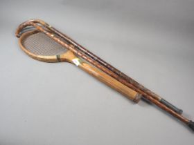 A blackthorn walking stick with silver band, a hazel walking stick and an early 20th century