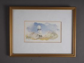 Sir Hugh Casson CH KCVO PRA RDI: a watercolour sketch, "Haymaking", 3" x 5 1/2", in gilt frame