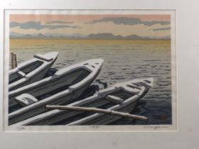 Mihoko Kasamatsu,'85: a Japanese woodblock print, coastal scene 43/60, Nishijima Katsuyuki: a