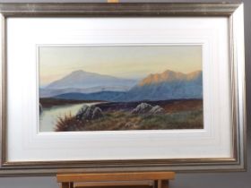 Alfred Grahame: watercolour, Highland landscape with lake and birds, 9" x 17", in silvered frame