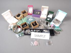 A selection of silver and white metal jewellery, some set semi-precious stones, a small selection of