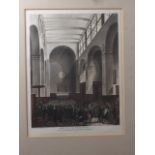 Rowlandson & Pugin: an early 19th century aquatint, "New Stock Exchange", in oak strip frame