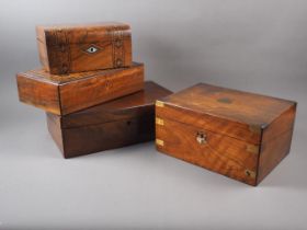 A 19th century walnut writing box with fitted interior and "secret" compartment, 12" wide, a