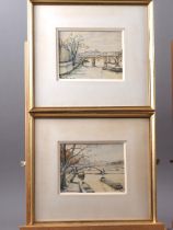 Marcel de Baudouin: a pair of watercolours, views of the Seine in Paris, 4" x 5 1/2", in gilt frames