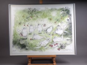 Ronald Searle, 1981: a signed limited edition print, "Love Fest", 5/99, in strip frame