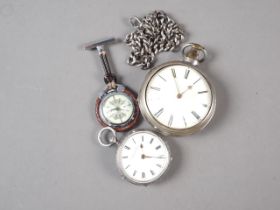 An 18th century pair cased pocket watch with white enamel dial and Roman numerals, silver inner case