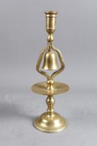 An early 18th century brass Heemskerk "Tavern" bell candlestick, 12" high