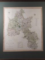 An early 19th century hand-coloured map, "A new map of the County of Oxford... 1804", in gilt frame