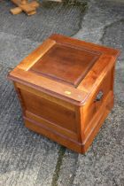 A mahogany commode stool with panelled top, 18" square x 19" high