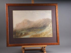 Henry Harris Lines, 1884: watercolours, mountainous landscape, 13 1/4" x 19 1/4", in wooden strip