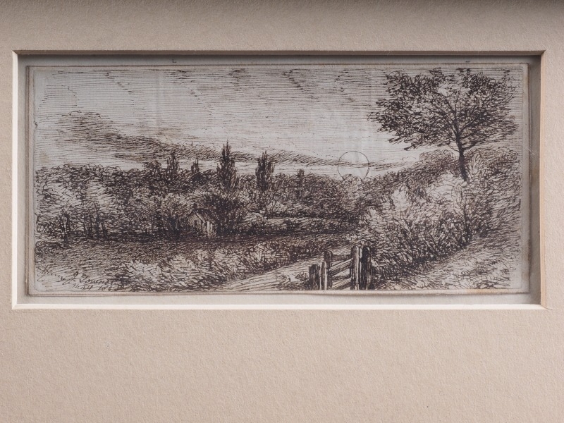 Harry J Townshend, 1852: a pen and ink study "Sunset Effect (near Westend) Hampstead", 2 3/4" x