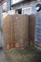 A late 19th century Lincrusta embossed leather effect four-fold screen, arch top panels, 21" wide