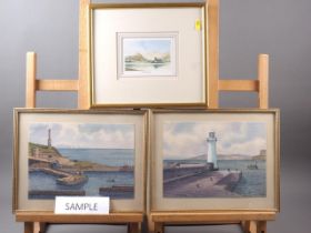 S Miller: three watercolour studies, Whitehaven harbour, largest 10 1/2" x 14 1/2", in gilt