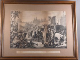 A 19th century lithograph, "The Relief of Lucknow...", in grained as walnut frame