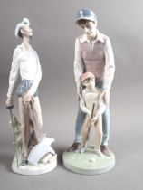 A Lladro figure of Don Quixote, 11 1/2" high, and a companion group, young golfer with father, 12"