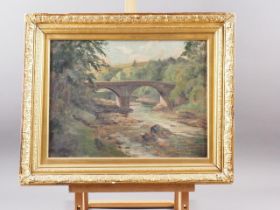 R L Bronson, 1916: oil on canvas, "Tithe Bridge Devon", 11 1/2" x 15 1/2", in gilt frame