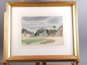 Harry Mosley, 1925: watercolours, village scene with church, 9 1/2" x 13", in wash lined mount and