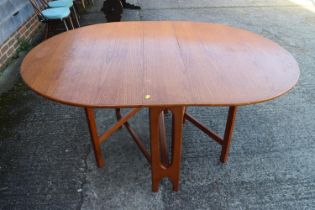 A 1960s oak deep drop leaf oval dining table, 60" wide x 42" deep x 29" high