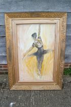 AM?: acrylic on board, study of ballet dancer on pointe, 35" x 22", in gilt frame