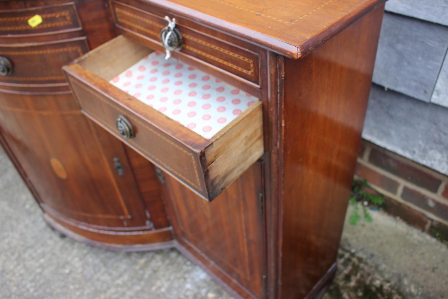 An Edwardian mahogany box and ebony strung shape front corner unit, fitted four drawers, over - Image 3 of 3