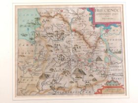 A Saxton 17th century coloured map of Brecknock, in strip frame