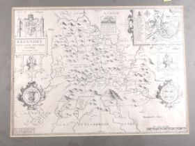A Speed 17th century black and white map of "Breknoke", in double-sided glass mount