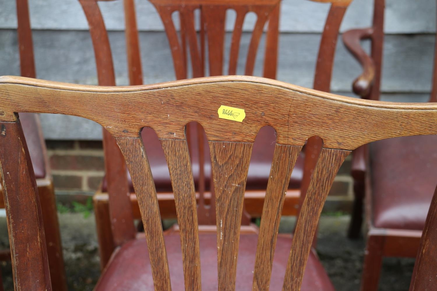 A Harlequin set of seven Edwardian mahogany dining chairs with pierced splat backs, on moulded and - Image 2 of 4