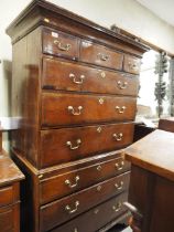 An early Georgian oak, mahogany banded and box and ebony strung chest on chest, the upper section