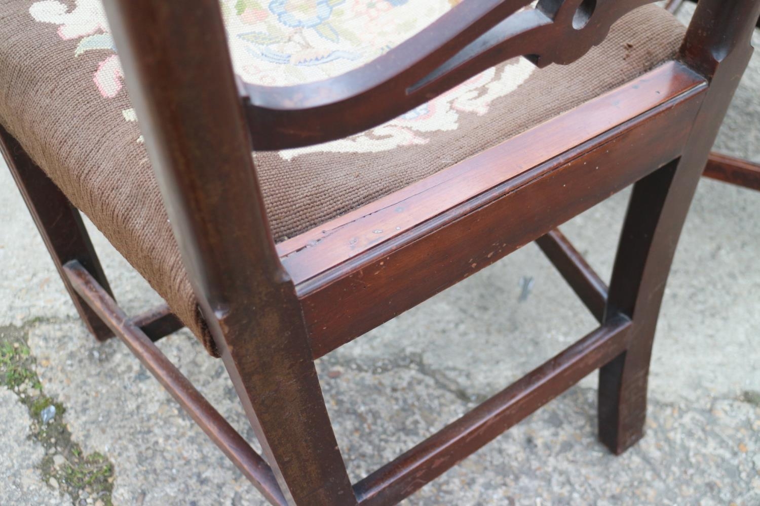 A pair of late 18th century carved mahogany ladder back dining chairs with near contemporary gros - Image 4 of 5