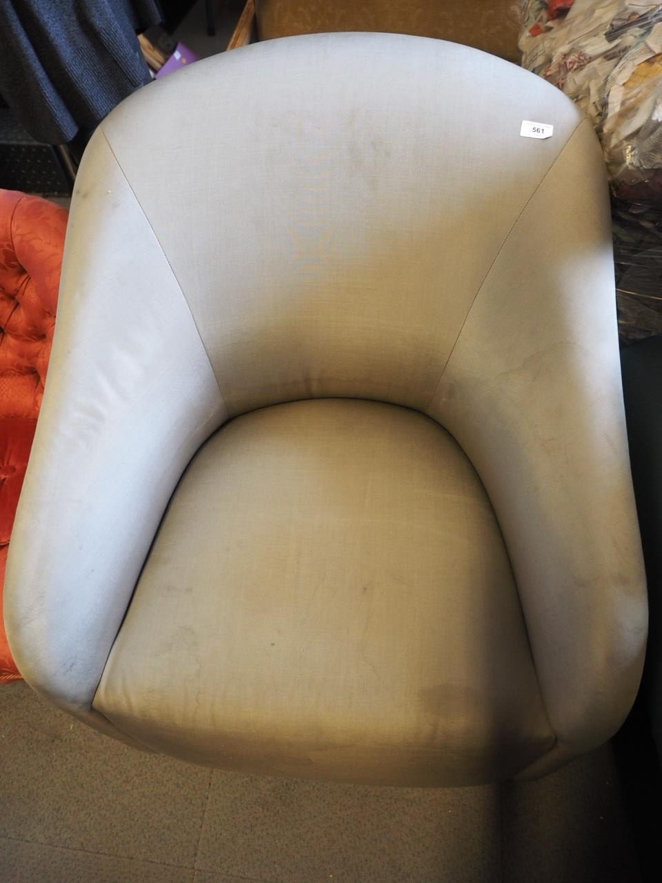 A modern tub shape armchair, upholstered in a grey "silk" - Image 2 of 2