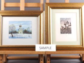 Yarem Kishmishjan: two watercolours, "Uglich", "Malov-Suzdal", and three other views, orthodox