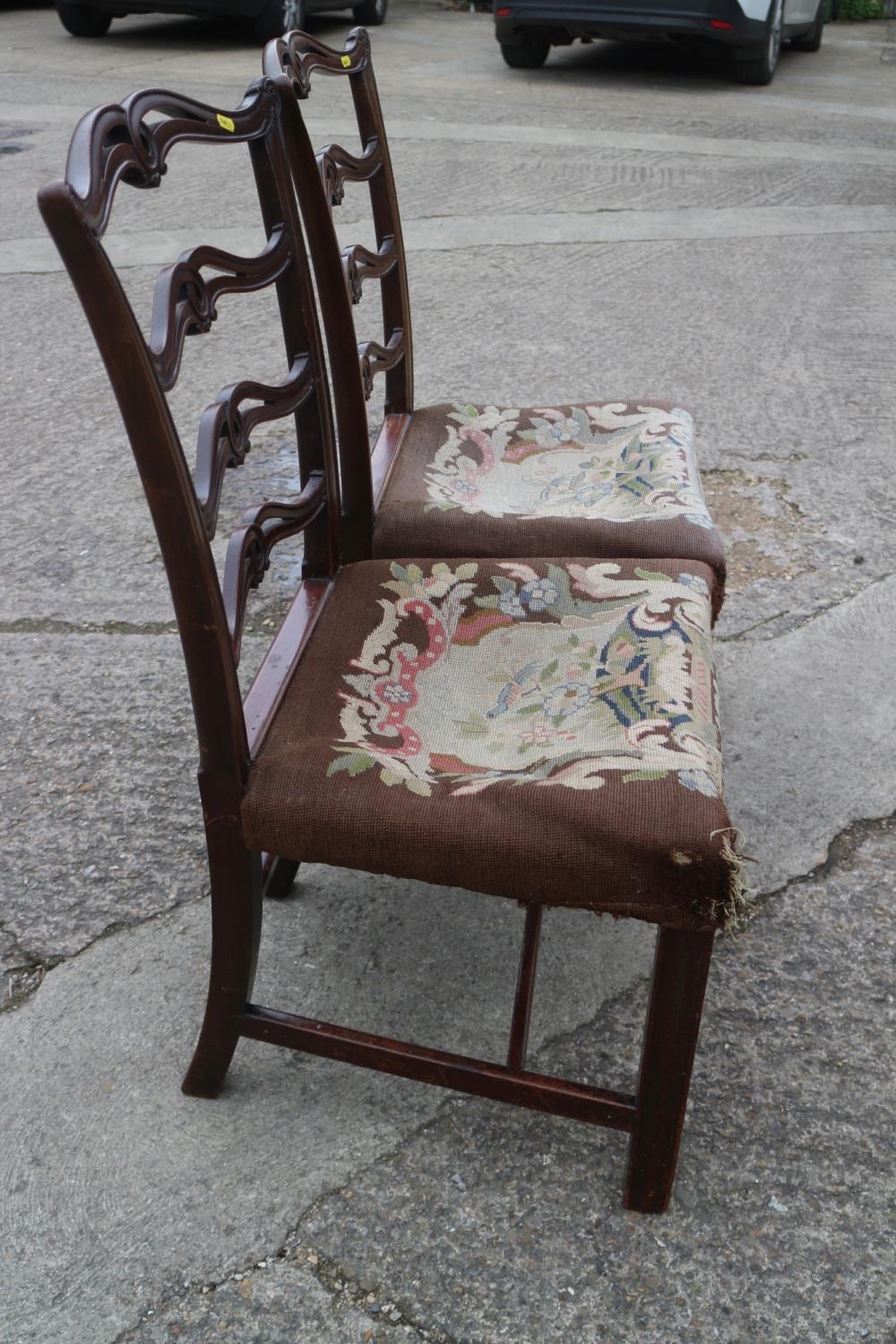 A pair of late 18th century carved mahogany ladder back dining chairs with near contemporary gros - Image 5 of 5