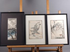 1-Kono Bairei: two Japanese woodblock prints from One Hundred Bird series, Phoenix and Sparrow,