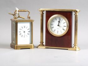 A French carriage clock with brass case, 5" high, and quartz mantel clock