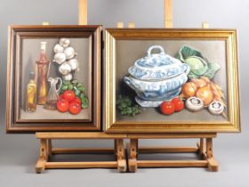 Joyce Wyatt: four oils on canvas, still life with apples, 7 1/2" x 14 1/2", in gilt frame, and three