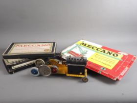 Three early 20th century Meccano accessories boxes, Nos 1, 2A and 3A, and other Meccano