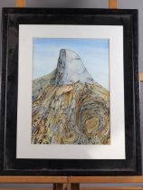Frieda Hughes: pen and wash, "Half Dome", 13" x 9 1/2", in ebonised frame