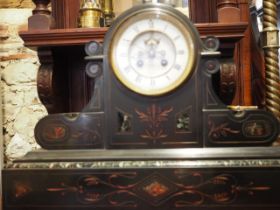 A 19th century slate and marble mantel clock with anchor escapement by Everington Paris, 13 1/2"