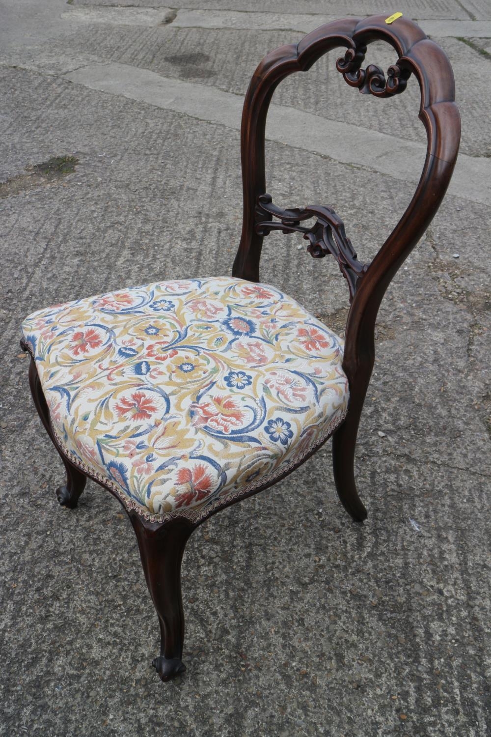 A set of six Victorian carved walnut loopback dining chairs with stuffed over seats, on cabriole - Image 3 of 6