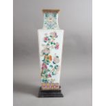 A Chinese square section tapered vase with floral and verse decoration, seal mark to base, 13 1/4"