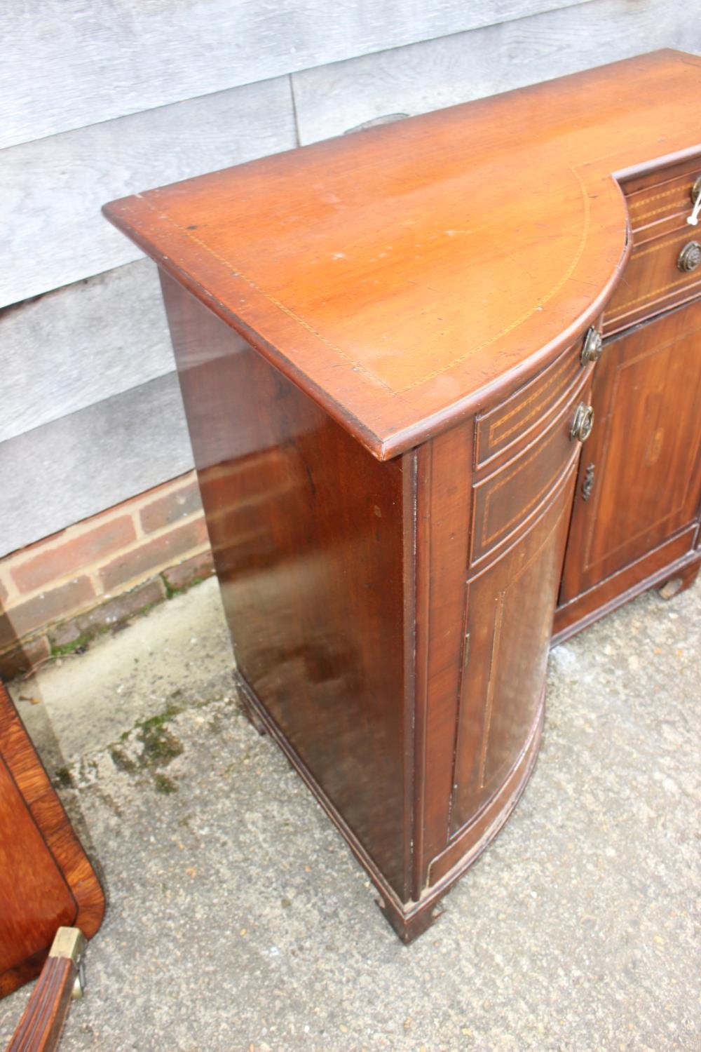 An Edwardian mahogany box and ebony strung shape front corner unit, fitted four drawers, over - Image 2 of 3