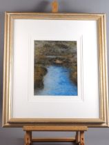 Gabrielle Bellocq: pastels, cottage by a lake" 11" x 8 1/2", in gilt frame