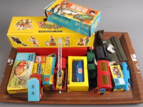 A Corgi Toy Avengers set, boxed (some losses), a Corgi Volkswagen 1200 in East African Safari