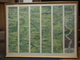 Bacon's Bird's Eye view of the River Thames from Oxford to London, in gilt frame, a colour print