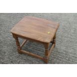 An elm occasional table, 18" side x 14 1/2" deep x 15" high, and a white painted oak top bedside