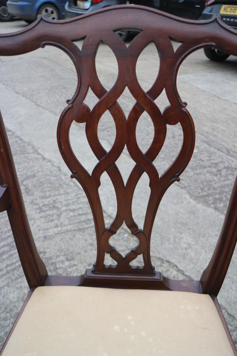 A pair of late 19th century mahogany carver dining chairs of Chippendale design with drop-in - Image 2 of 2