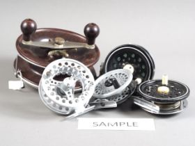 A Charles Alvey & Son chrome and Bakelite snapper sea fishing reel, five other reels, and other