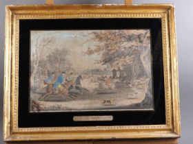 A late 18th century hand-coloured aquatint, "Royal Hunt in Windsor Park", in gilt frame